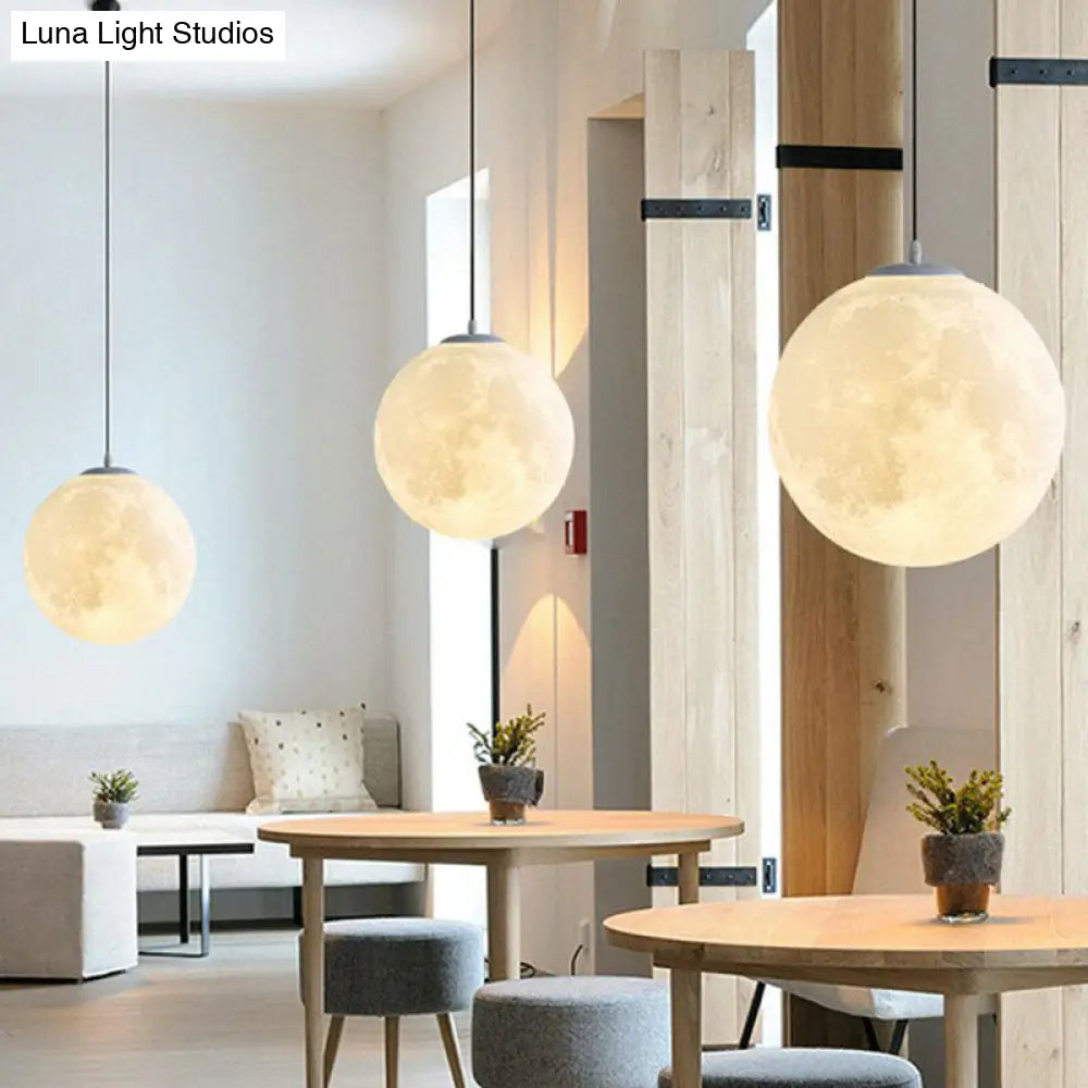 Led Moon Shaped Pendulum Light Fixture In White - Art Deco Pla For Restaurants