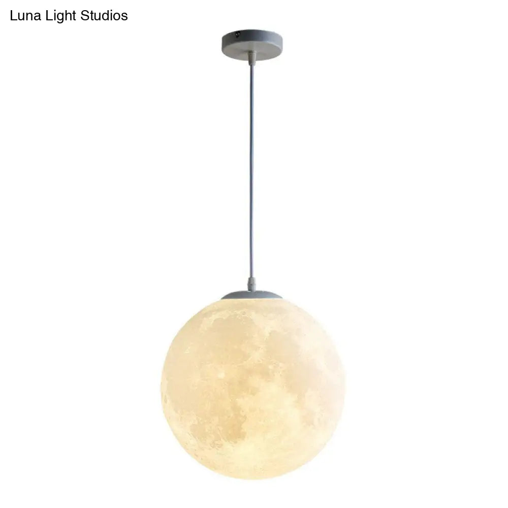 Led Moon Shaped Pendulum Light Fixture In White - Art Deco Pla For Restaurants / 12