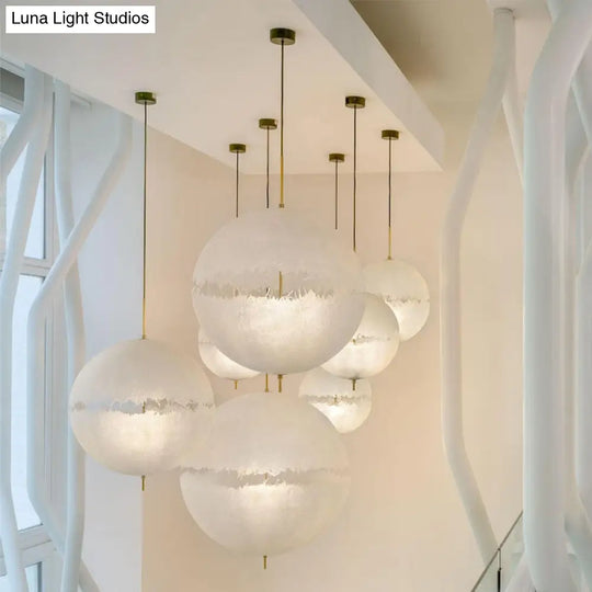 White Moon Sphere Chandelier: 1-Head Resin Pendant Light For Hallway Decor