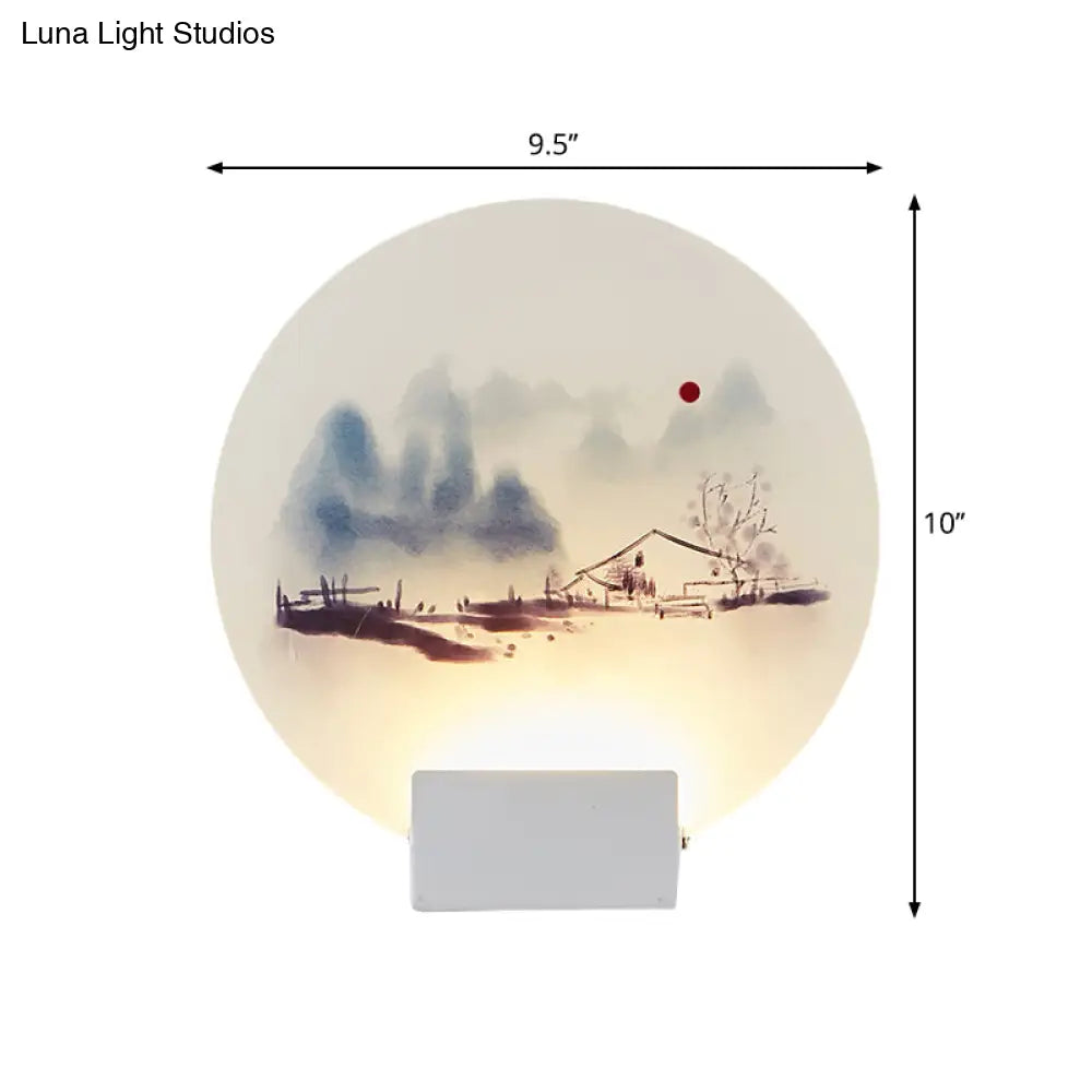 White Mountain Led Wall Light With Oriental Style Circular Mural