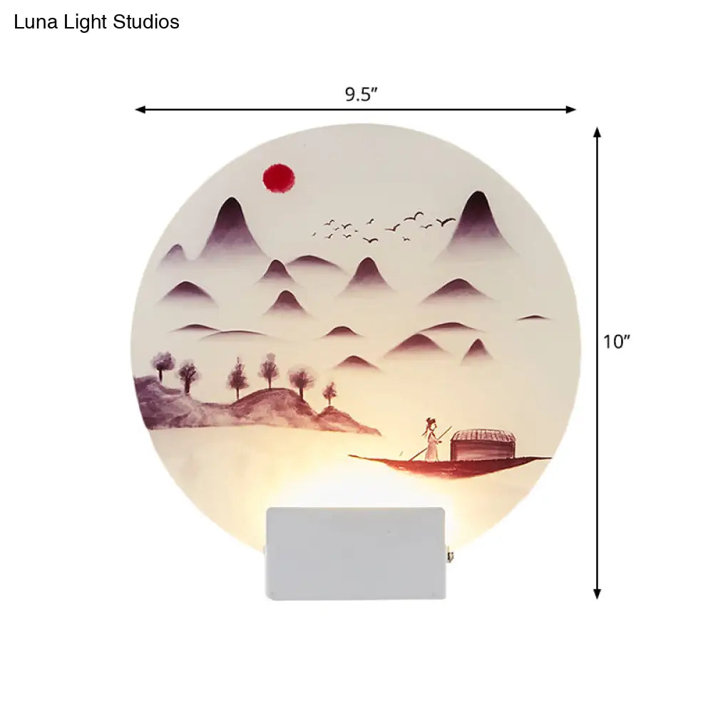 White Mountain Led Wall Light With Oriental Style Circular Mural