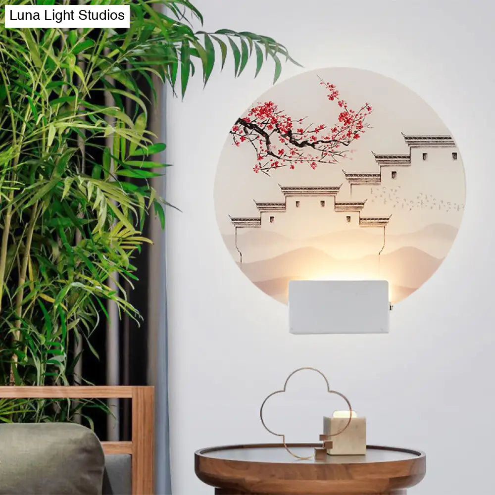 White Mountain Led Wall Light With Oriental Style Circular Mural