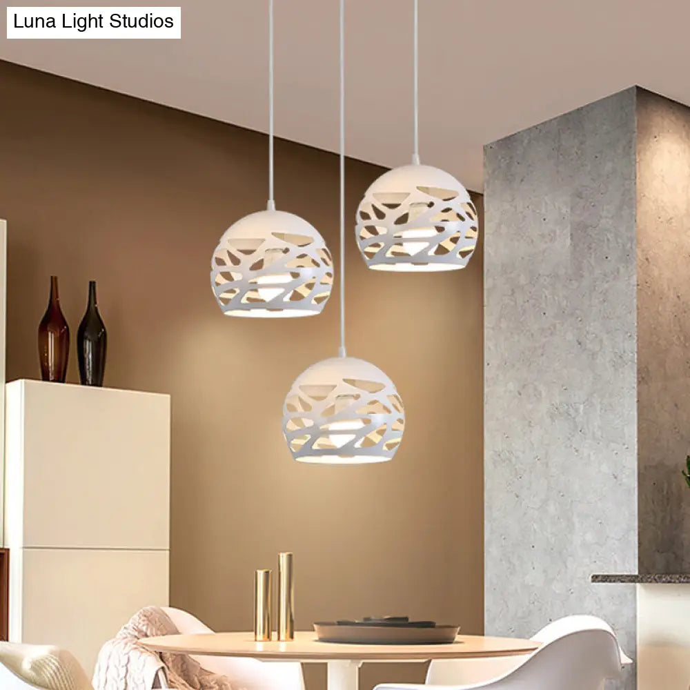 White Hollow Dome Multi-Pendant Ceiling Lamp With Metallic Shades