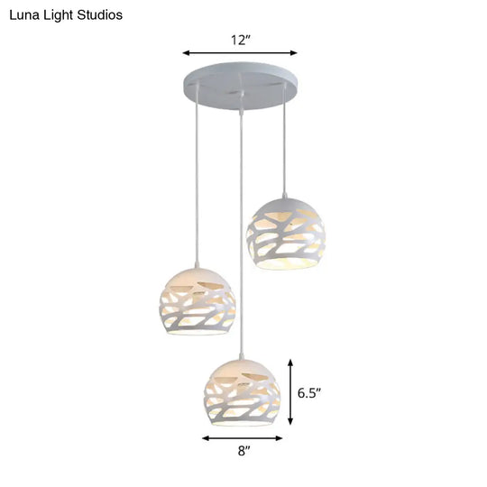 White Hollow Dome Multi-Pendant Ceiling Lamp With Metallic Shades