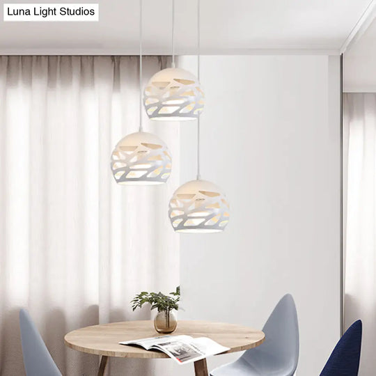 White Hollow Dome Multi-Pendant Ceiling Lamp With Metallic Shades