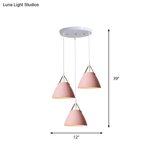 White Multi-Pendant Macaron Metal Hanging Lamp With 3 Lights For Dining Room Ceiling