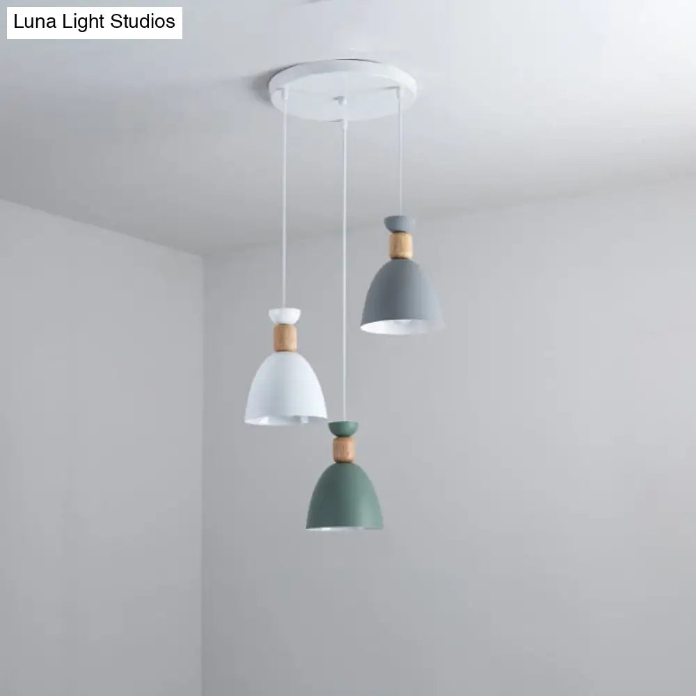 White Multi-Pendant Macaron Metal Hanging Lamp With 3 Lights For Dining Room Ceiling