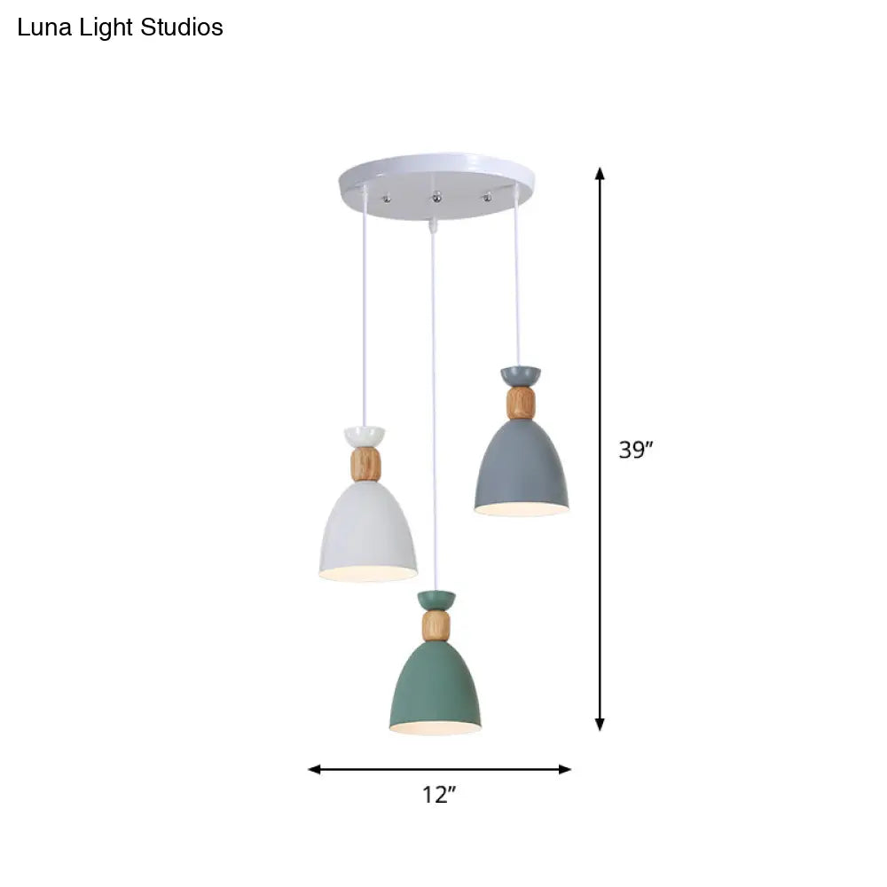 White Multi-Pendant Macaron Metal Hanging Lamp With 3 Lights For Dining Room Ceiling