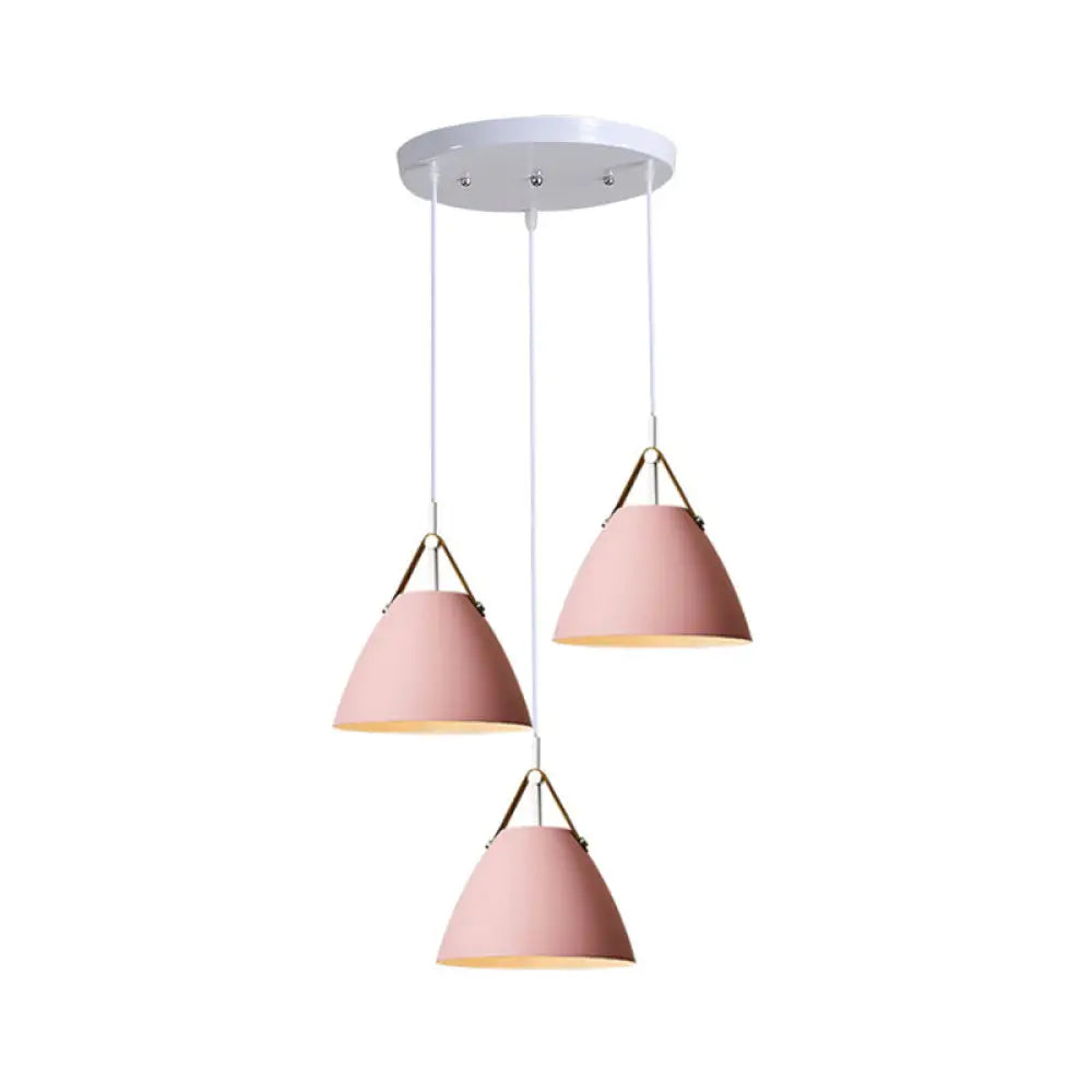 White Multi-Pendant Macaron Metal Hanging Lamp With 3 Lights For Dining Room Ceiling / D