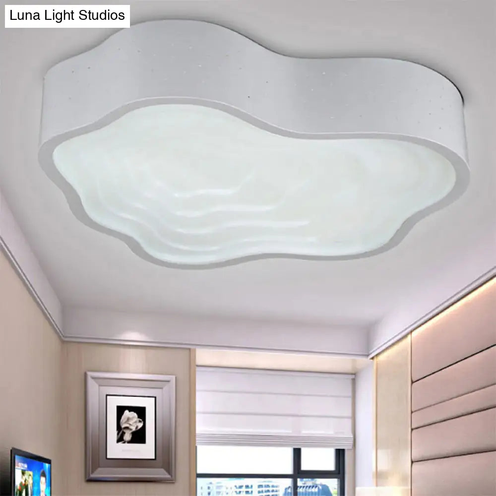 White Nordic Acrylic Flush Mount Ceiling Light For Wave Living Room / Warm