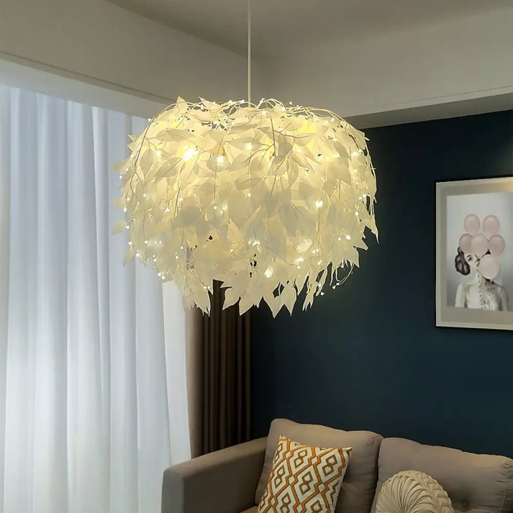 White Nordic Fabric Suspended Pendant Light For Living Room / 19.5’ Gypsophila