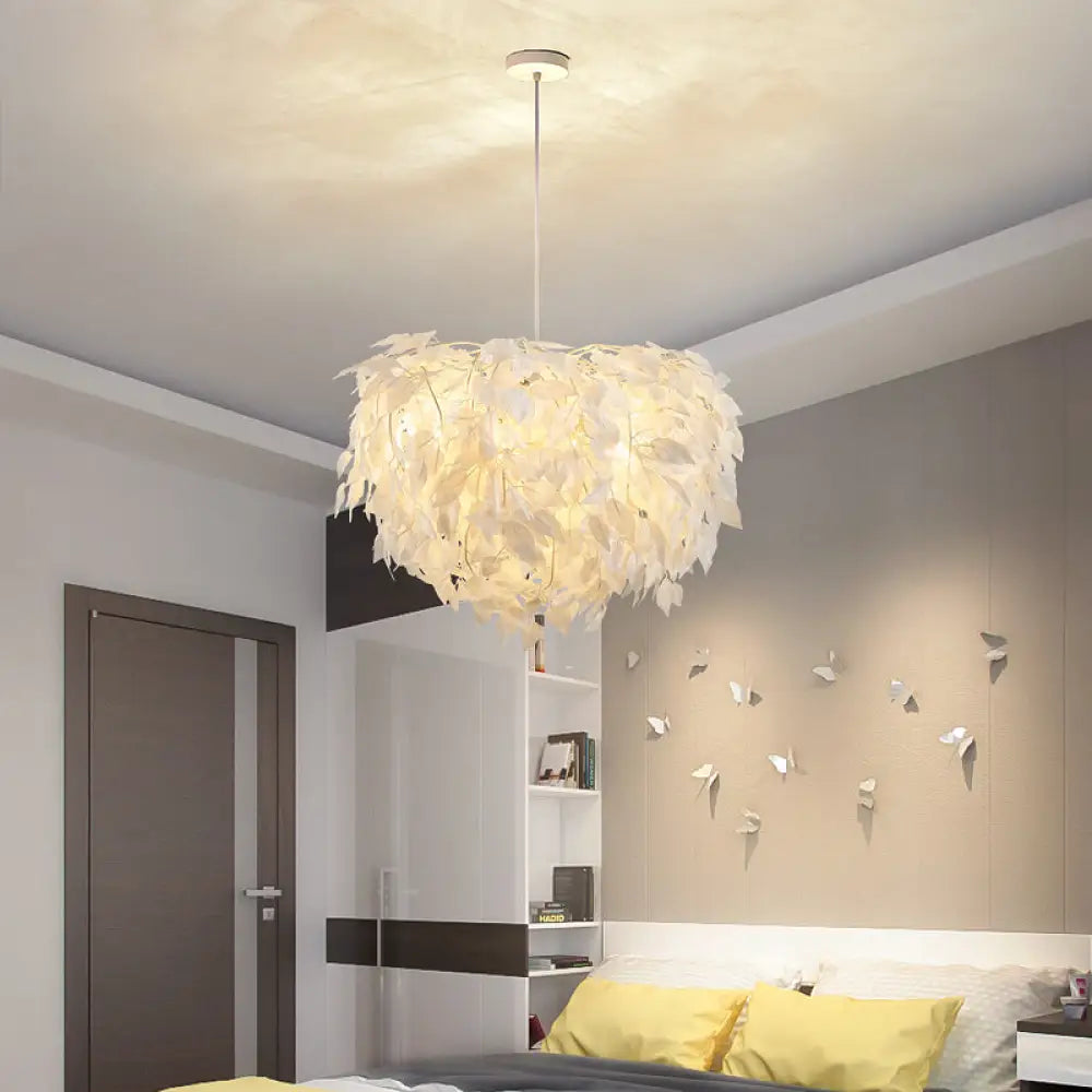 White Nordic Fabric Suspended Pendant Light For Living Room / 19.5’ Leaf