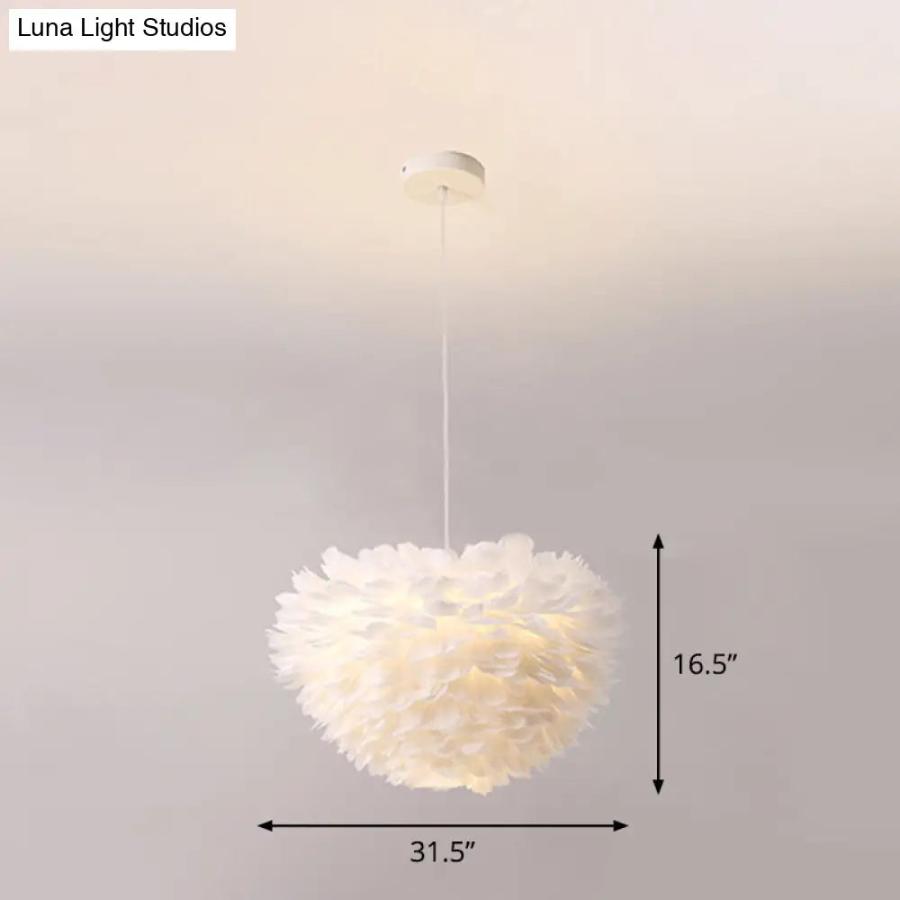 Sleek Nordic Fabric Pendant Light: White Domed Suspension For Living Room