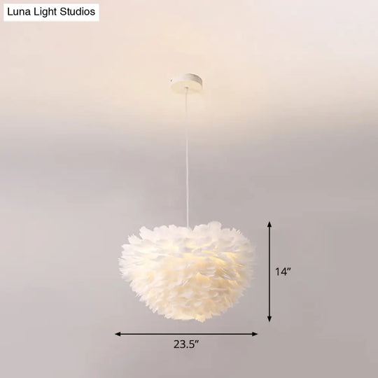 White Nordic Fabric Suspended Pendant Light For Living Room