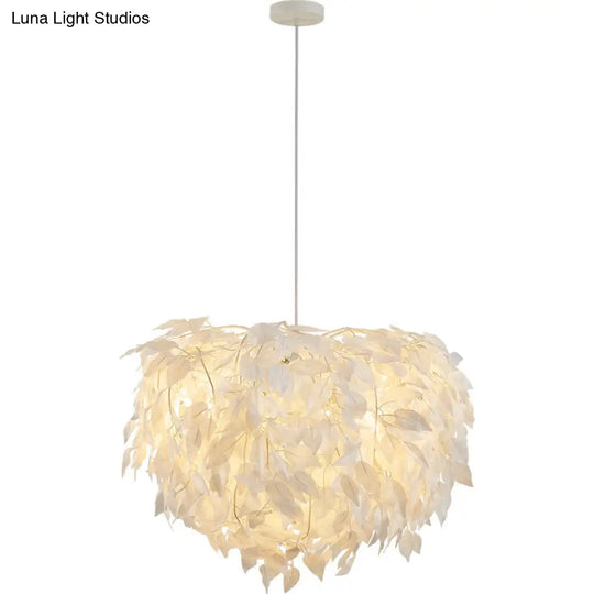 Sleek Nordic Fabric Pendant Light: White Domed Suspension For Living Room / 19.5 Feather