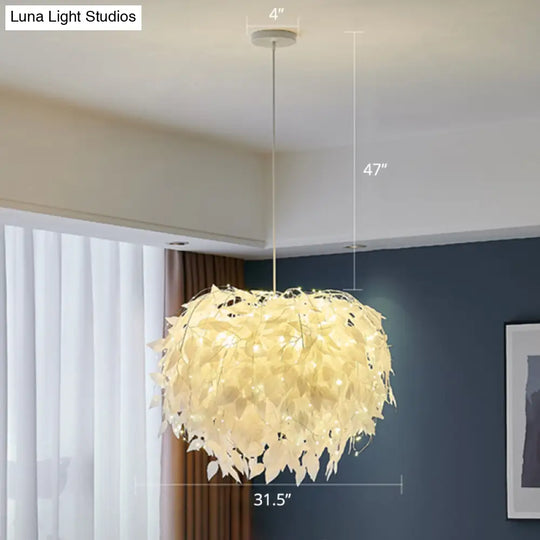 White Nordic Fabric Suspended Pendant Light For Living Room