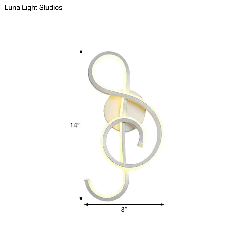 White Nordic Led Wall Sconce With Musical Note Design And Acrylic Shade For Living Room