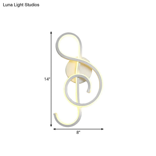 White Nordic Led Wall Sconce With Musical Note Design And Acrylic Shade For Living Room