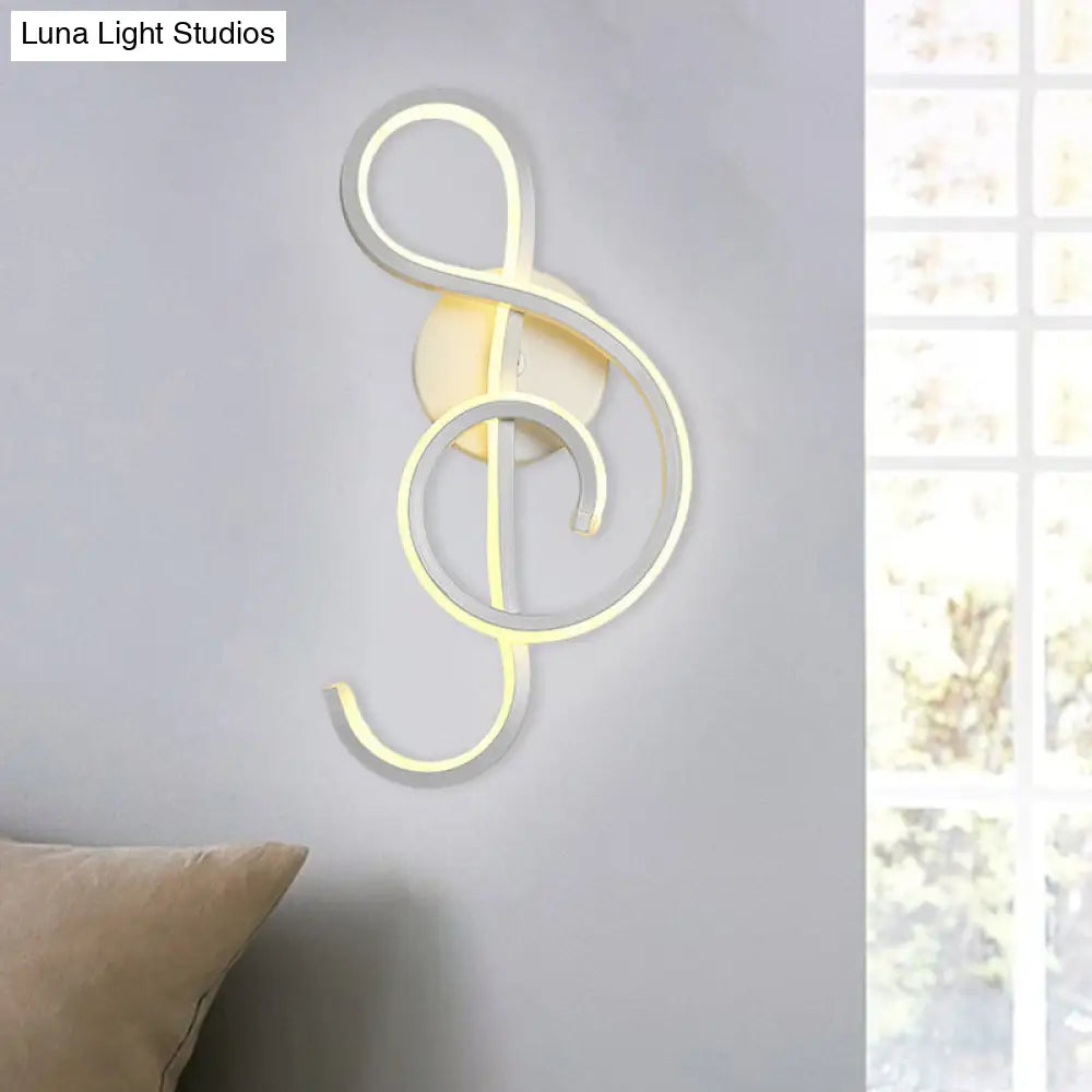 White Nordic Led Wall Sconce With Musical Note Design And Acrylic Shade For Living Room