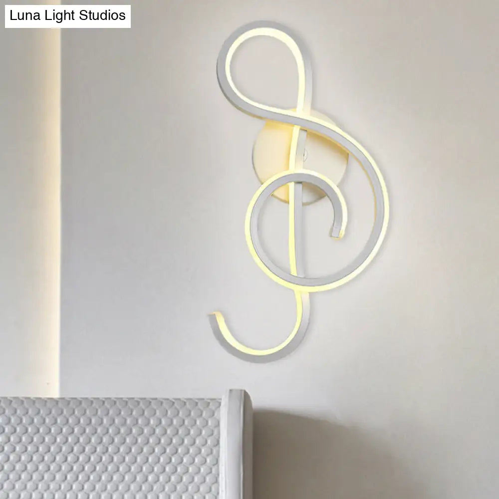 White Nordic Led Wall Sconce With Musical Note Design And Acrylic Shade For Living Room