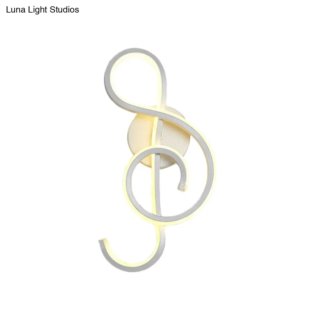 White Nordic Led Wall Sconce With Musical Note Design And Acrylic Shade For Living Room