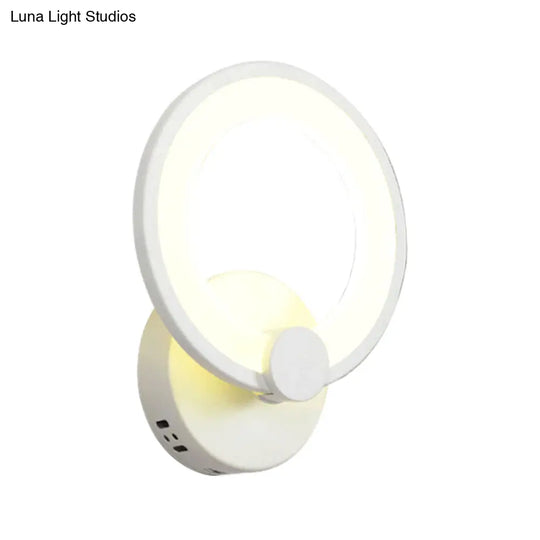 White Nordic Wall Sconce With Acrylic Led Ring For Bathroom And Hallway