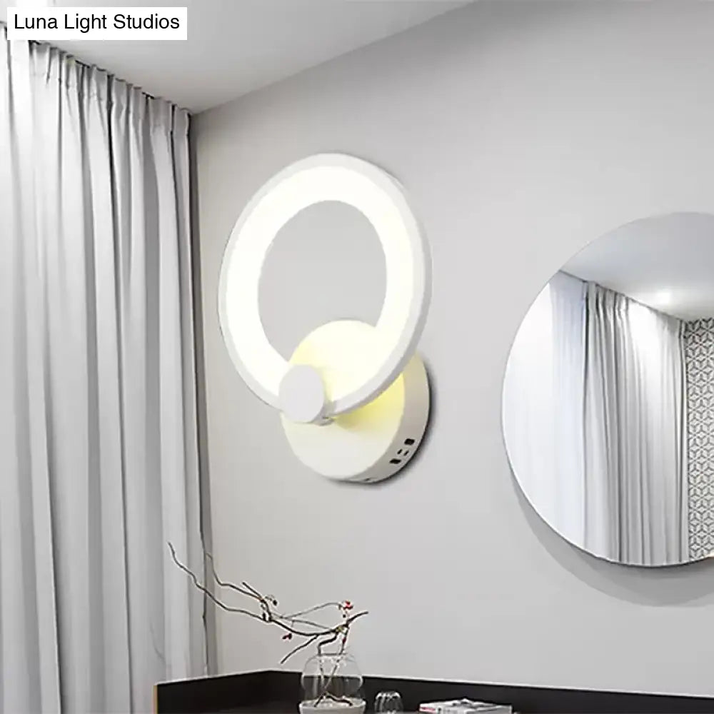 White Nordic Wall Sconce With Acrylic Led Ring For Bathroom And Hallway