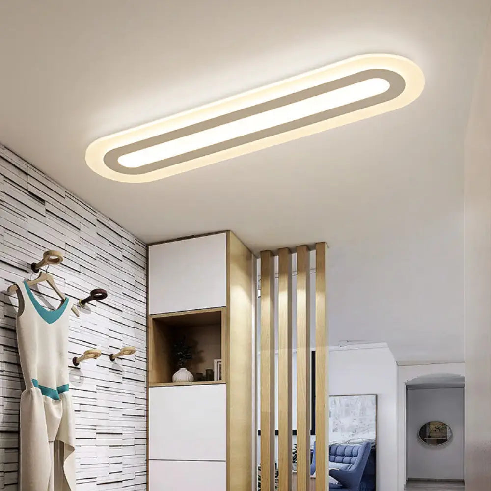 White Oblong Led Ceiling Light - Simple Style & Acrylic Flush - Mount For Hallways / 16’ Inner