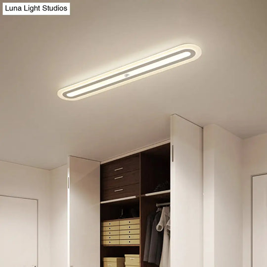 White Oblong Led Ceiling Light - Simple Style & Acrylic Flush - Mount For Hallways