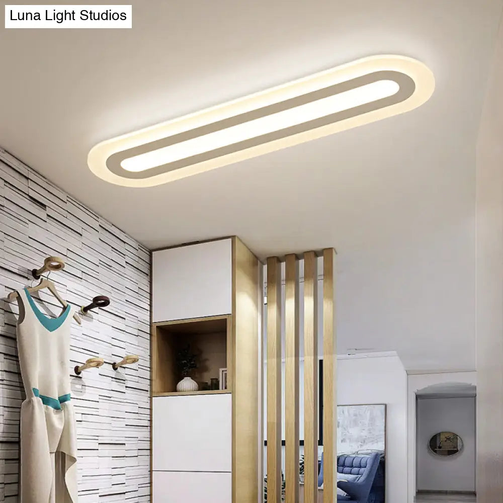 White Oblong Led Ceiling Light - Simple Style & Acrylic Flush-Mount For Hallways / 16 Inner Warm