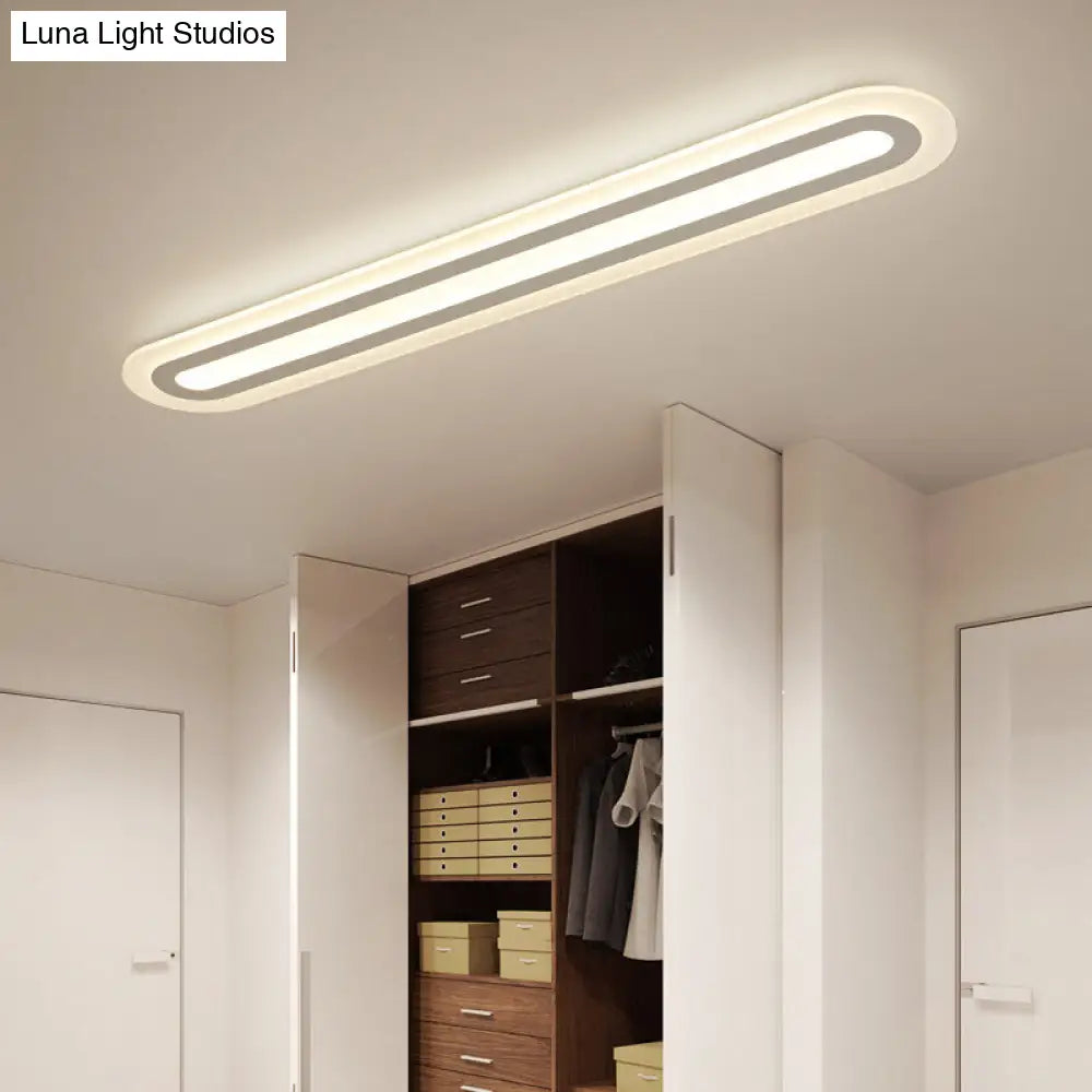 White Oblong Led Ceiling Light - Simple Style & Acrylic Flush - Mount For Hallways