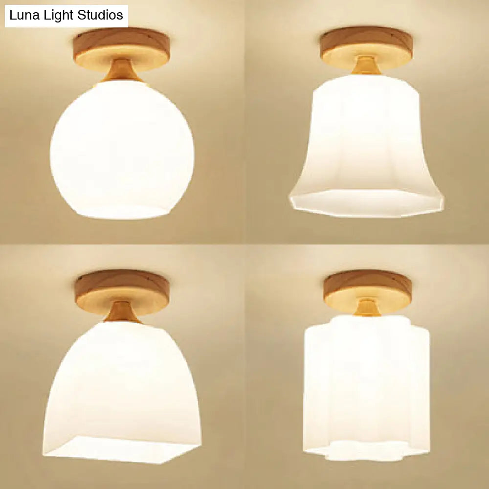 White Opal Glass Ceiling Light | Modern One - Head Flush Mount For Bathrooms