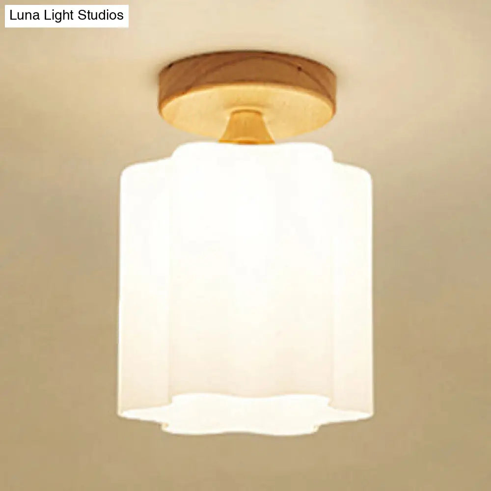 White Opal Glass Ceiling Light | Modern One-Head Flush Mount For Bathrooms / C