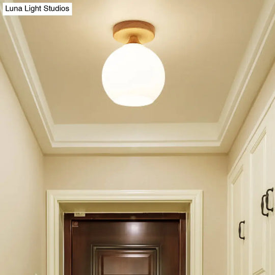 White Opal Glass Ceiling Light | Modern One - Head Flush Mount For Bathrooms