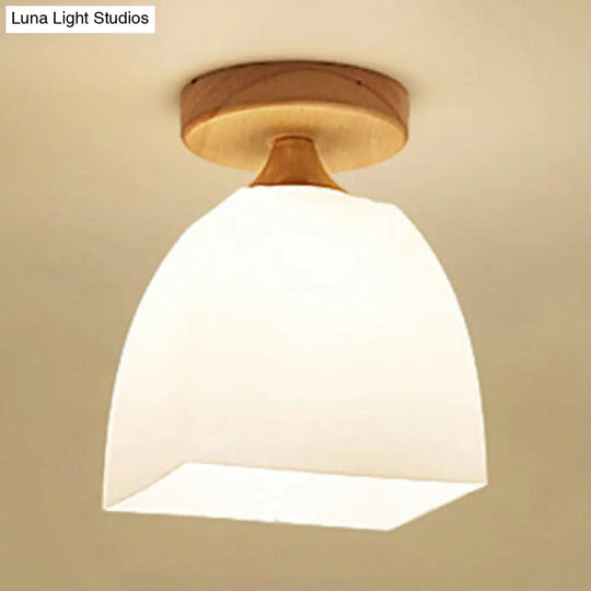 White Opal Glass Ceiling Light | Modern One-Head Flush Mount For Bathrooms / B