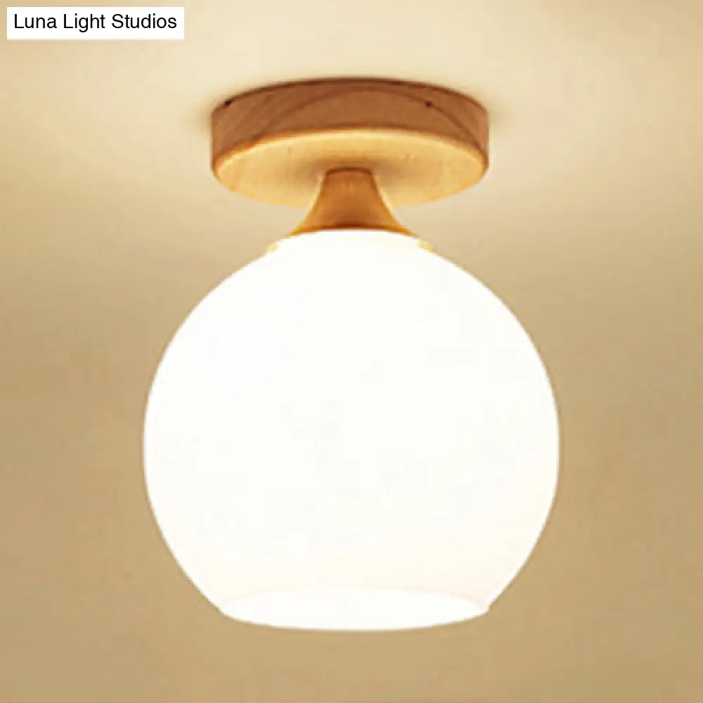 White Opal Glass Ceiling Light | Modern One-Head Flush Mount For Bathrooms / A