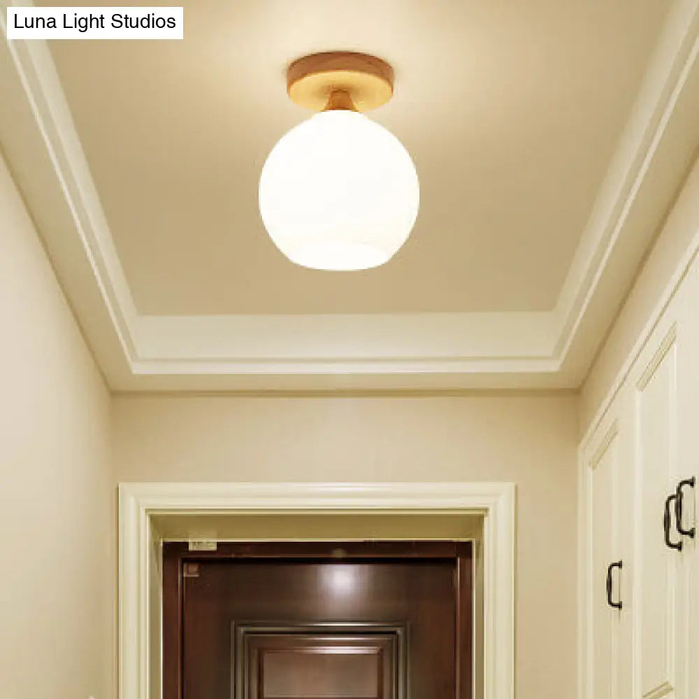 White Opal Glass Ceiling Light | Modern One-Head Flush Mount For Bathrooms