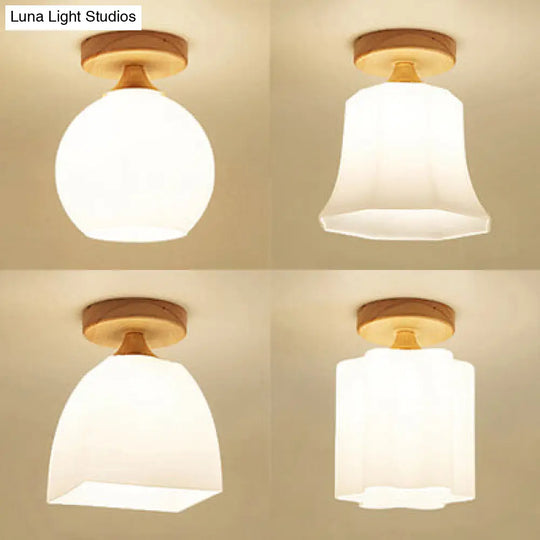 White Opal Glass Ceiling Light | Modern One-Head Flush Mount For Bathrooms