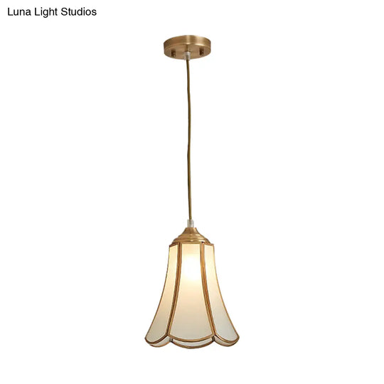 White Opal Glass Hanging Light - Traditional Flared Design For Corridor Ceiling Suspension Lamp