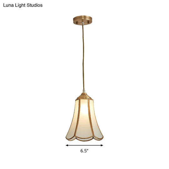 White Opal Glass Hanging Light - Traditional Flared Design For Corridor Ceiling Suspension Lamp