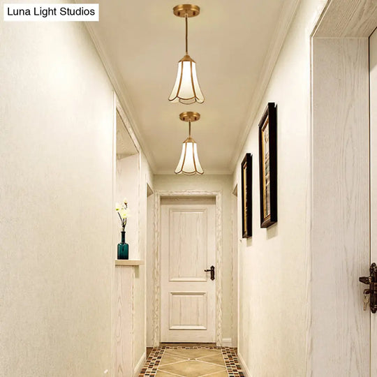 White Opal Glass Hanging Light - Traditional Flared Design For Corridor Ceiling Suspension Lamp