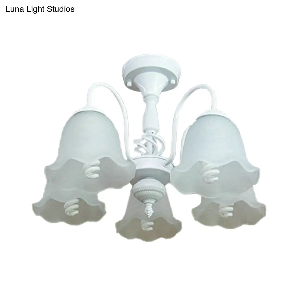 White Opal Glass Scalloped Semi Flush Ceiling Light - 5 Lights Classic Design For Corridor