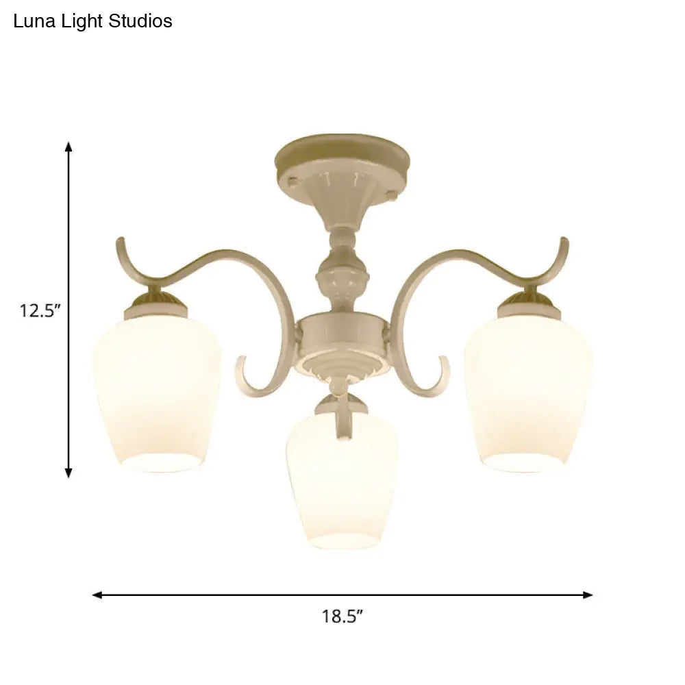 White Opaline Glass Cone Ceiling Lamp - 6-Light Semi Flush Chandelier In Countryside Style 18.5/24.5