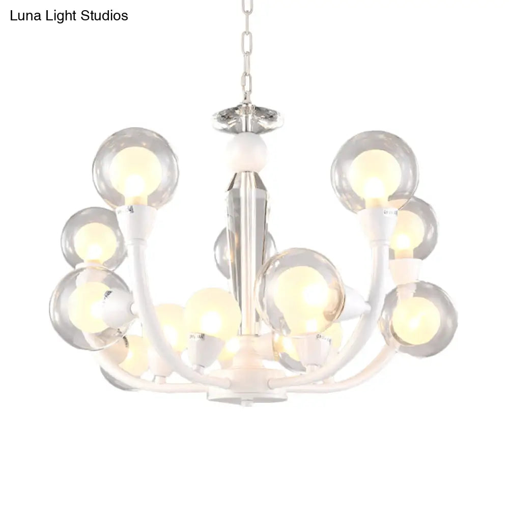 White Orb Chandelier - Modern 15/24-Light Lobby Ceiling Lamp With Clear And Frosted Glass Shades