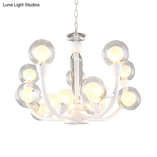 White Orb Chandelier - Modern 15/24-Light Lobby Ceiling Lamp With Clear And Frosted Glass Shades