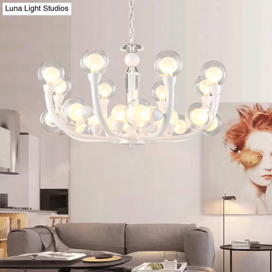 Modern 15/24-Light White Lobby Ceiling Chandelier With Clear And Frosted Glass Shade 24 /