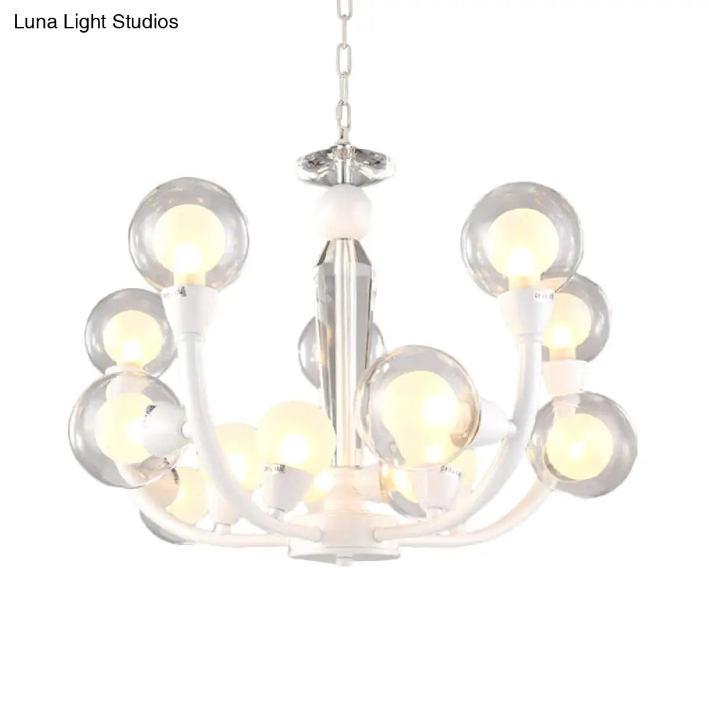 Modern 15/24-Light White Lobby Ceiling Chandelier With Clear And Frosted Glass Shade