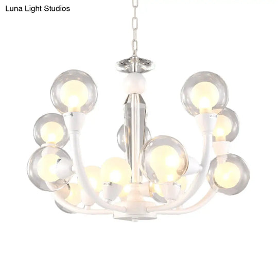 Modern 15/24-Light White Lobby Ceiling Chandelier With Clear And Frosted Glass Shade