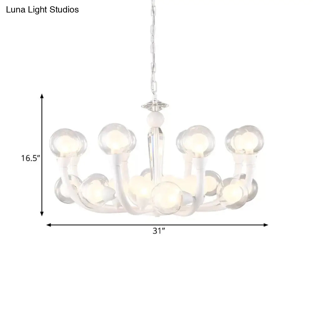 Modern 15/24-Light White Lobby Ceiling Chandelier With Clear And Frosted Glass Shade