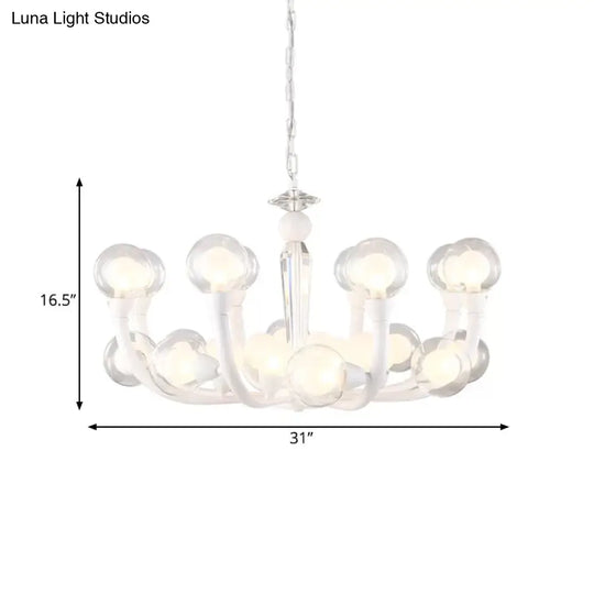 Modern 15/24-Light White Lobby Ceiling Chandelier With Clear And Frosted Glass Shade